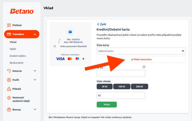 Jak přidat svou Revolut kartu u Betana?