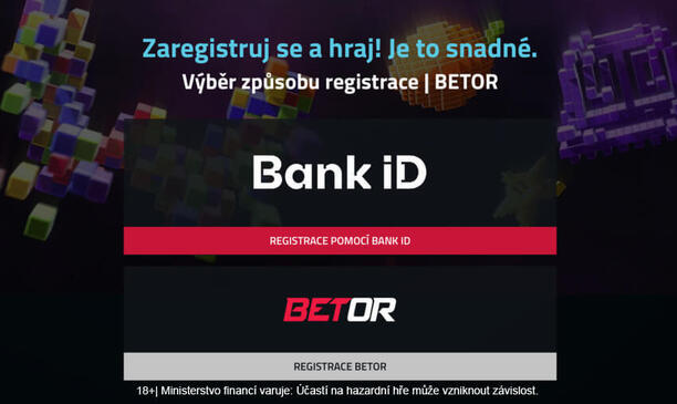 Registrace pomocí BankID u Betoru